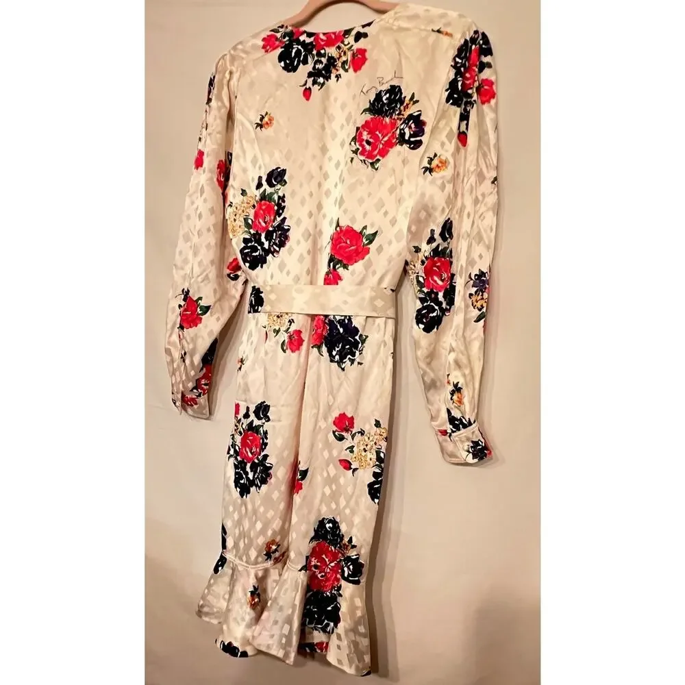 Tory Burch Printed Silk Wrap Dress Ivory Tea Rose Size 8 Floral Luxury Ruffle